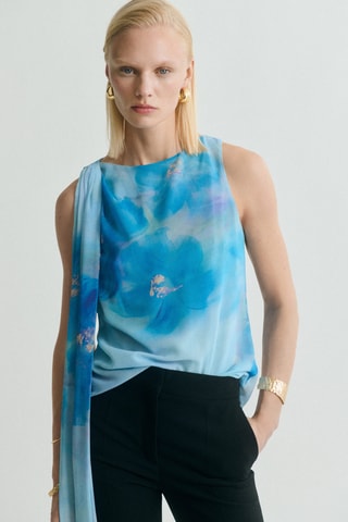 Blouse imprimé floral à nœud - Bleu