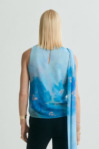 Blouse imprimé floral à nœud - Bleu
