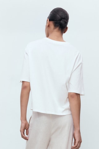 T-shirt coton détail fleur - Écru