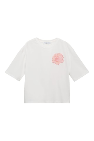 T-shirt coton détail fleur - Écru