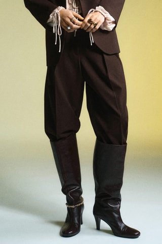 Pantalon wide leg à pinces taille normale - Marron