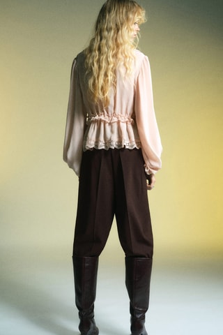 Pantalon wide leg à pinces taille normale - Marron