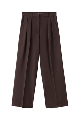 Pantalon wide leg à pinces taille normale - Marron