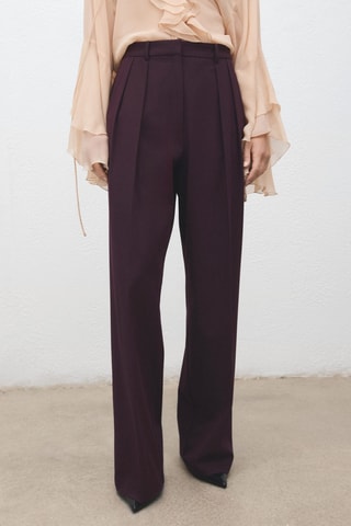 Pantalon wide leg à pinces taille normale - Rouge