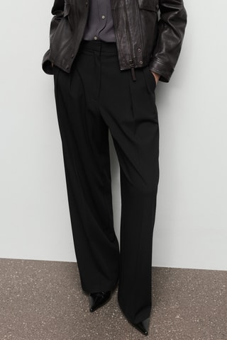 Pantalon wide leg à pinces taille normale - Noir
