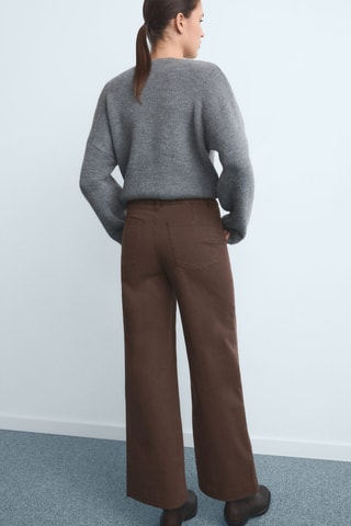 Jean large taille haute à coutures - Marron