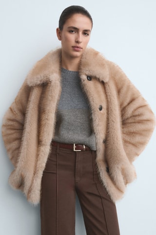Jean large taille haute à coutures - Marron