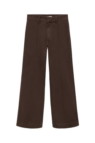 Jean large taille haute à coutures - Marron
