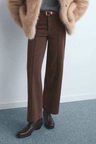 Jean large taille haute à coutures - Marron