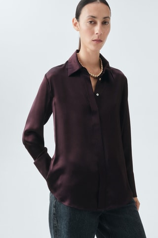 Camisa 100 % seda satinada - Marrón
