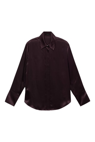Camisa 100 % seda satinada - Marrón