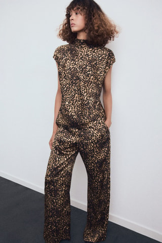 Pantalon satiné léopard - Marron