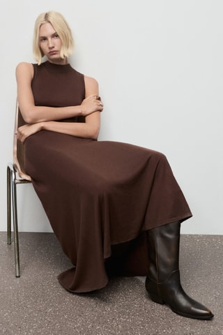 Robe maille col montant - Marron