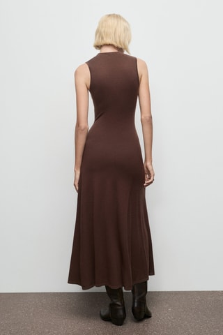 Robe maille col montant - Marron