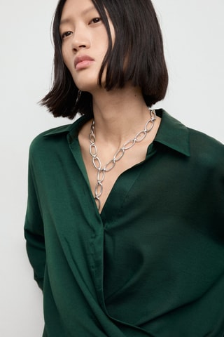 Chemise satinée croisée - Vert