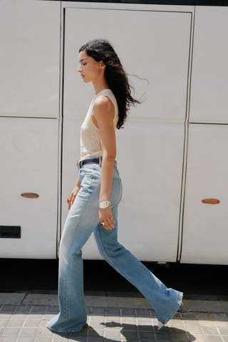 Jean flare taille mi-haute - Bleu