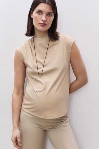 T-shirt de grossesse à col drapé - Beige
