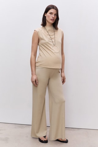 T-shirt de grossesse à col drapé - Beige