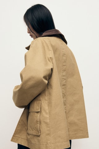 Parka oversize col contrasté - Marron