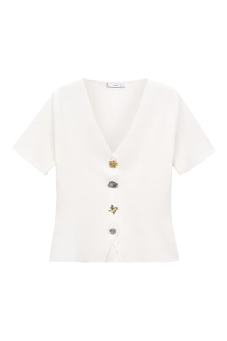 Cardigan maille boutons bijoux - Blanc