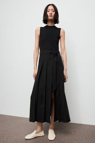Robe à ceinture tissu combiné - Noir