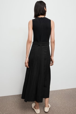 Robe à ceinture tissu combiné - Noir