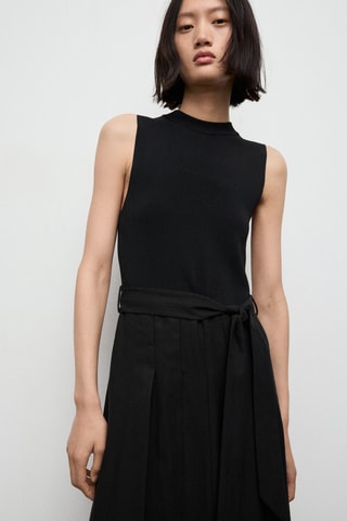 Robe à ceinture tissu combiné - Noir