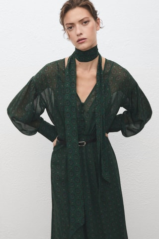 Robe imprimée avec foulard - Vert