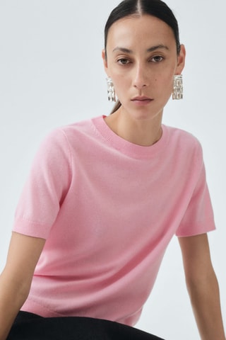 Pull-over laine manches courtes - Rose