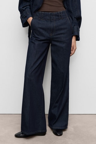 Pantalon denim large avec passants - Bleu