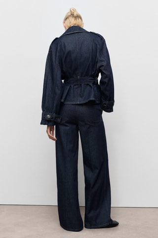 Pantalon denim large avec passants - Bleu