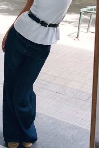 Pantalon denim large avec passants - Bleu