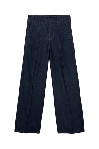 Pantalon denim large avec passants - Bleu