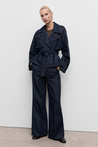 Pantalon denim large avec passants - Bleu