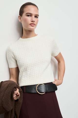 Pull maille tressée manches courtes - Écru