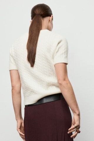Pull maille tressée manches courtes - Écru
