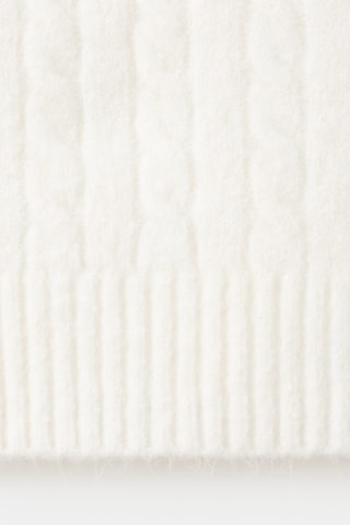 Pull maille tressée manches courtes - Écru