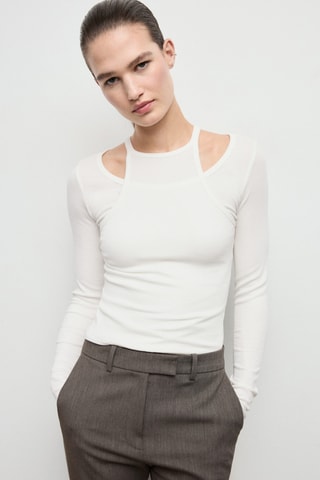 T-shirt maille côtelée combiné - Écru