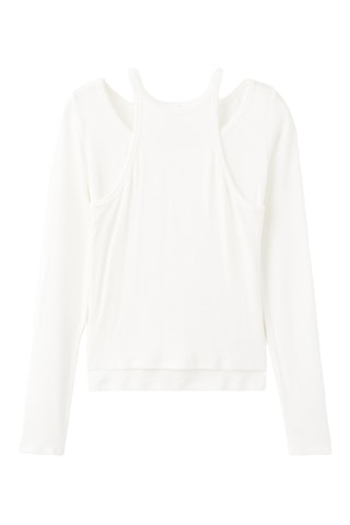 T-shirt maille côtelée combiné - Écru