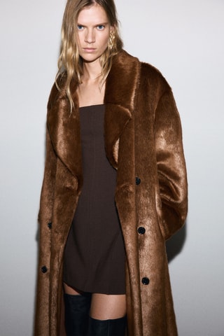 Manteau fausse fourrure avec ceinture - Marron