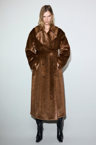 Manteau fausse fourrure avec ceinture - Marron