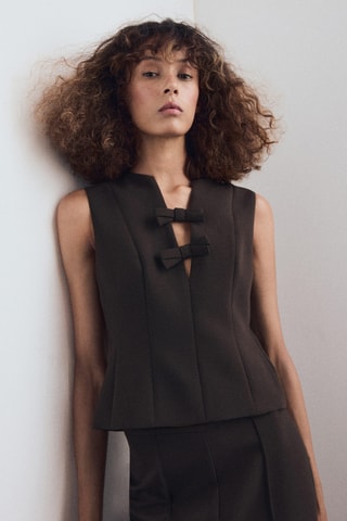 Blouse col en V nœuds - Marron