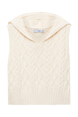 Gilet maille torsadée capuche - Écru