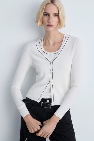Cardigan maille col V - Écru