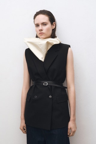 Gilet en laine mélangée revers - Noir