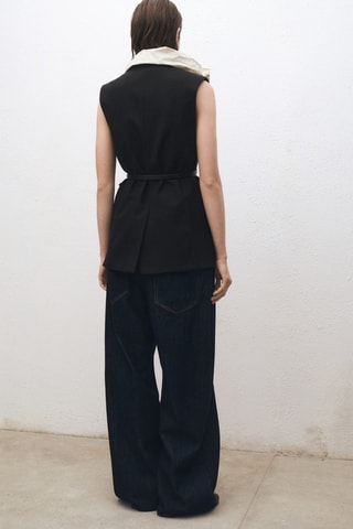 Gilet en laine mélangée revers - Noir