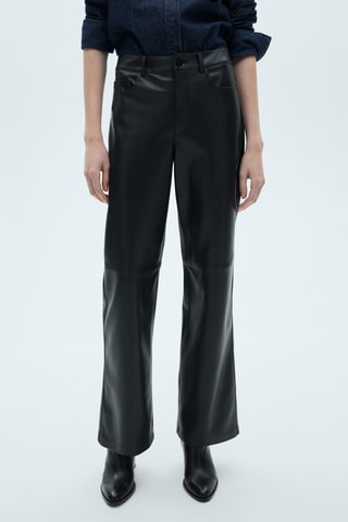 Pantalón recto efecto piel - Negro