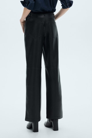 Pantalón recto efecto piel - Negro