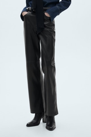 Pantalón recto efecto piel - Negro