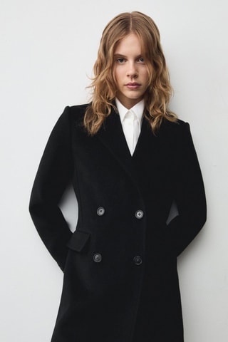 Manteau midi en laine double boutonnage - Noir